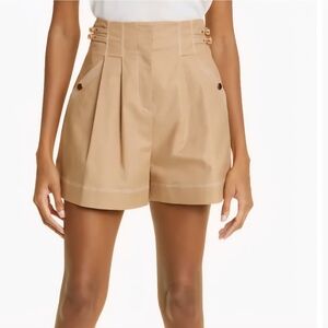 Veronica Beard Jaffee Stretch Cotton Beige Khaki Pleated Shorts $348, Size‎ 10